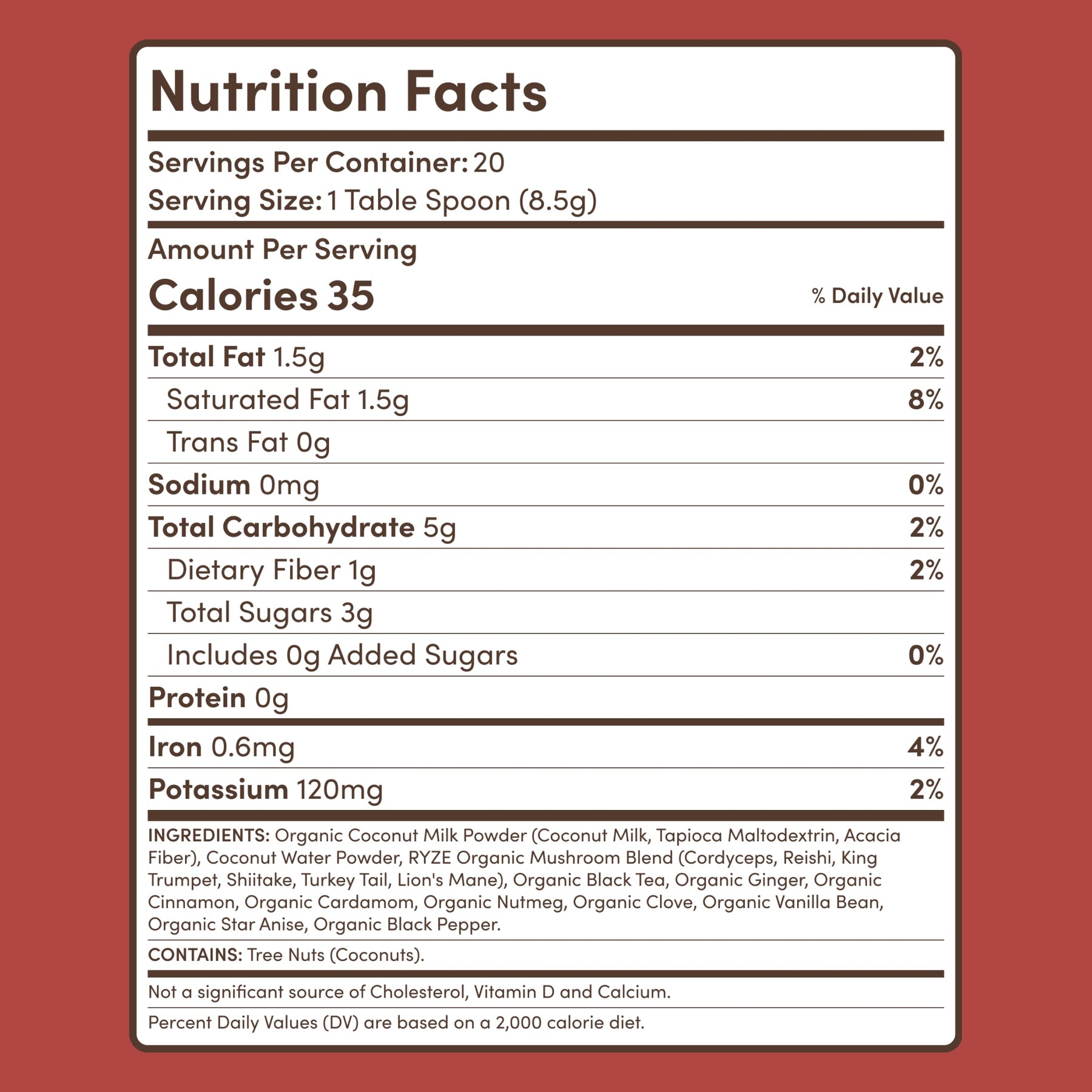 RYZE Mushroom Chai — Organic Instant Chai with Reishi & Organic Black Tea, 20 Servings J1