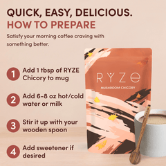 RYZE Mushroom Chicory — Organic Instant Chicory with Shitake & Lions mane, 30 Servings N4