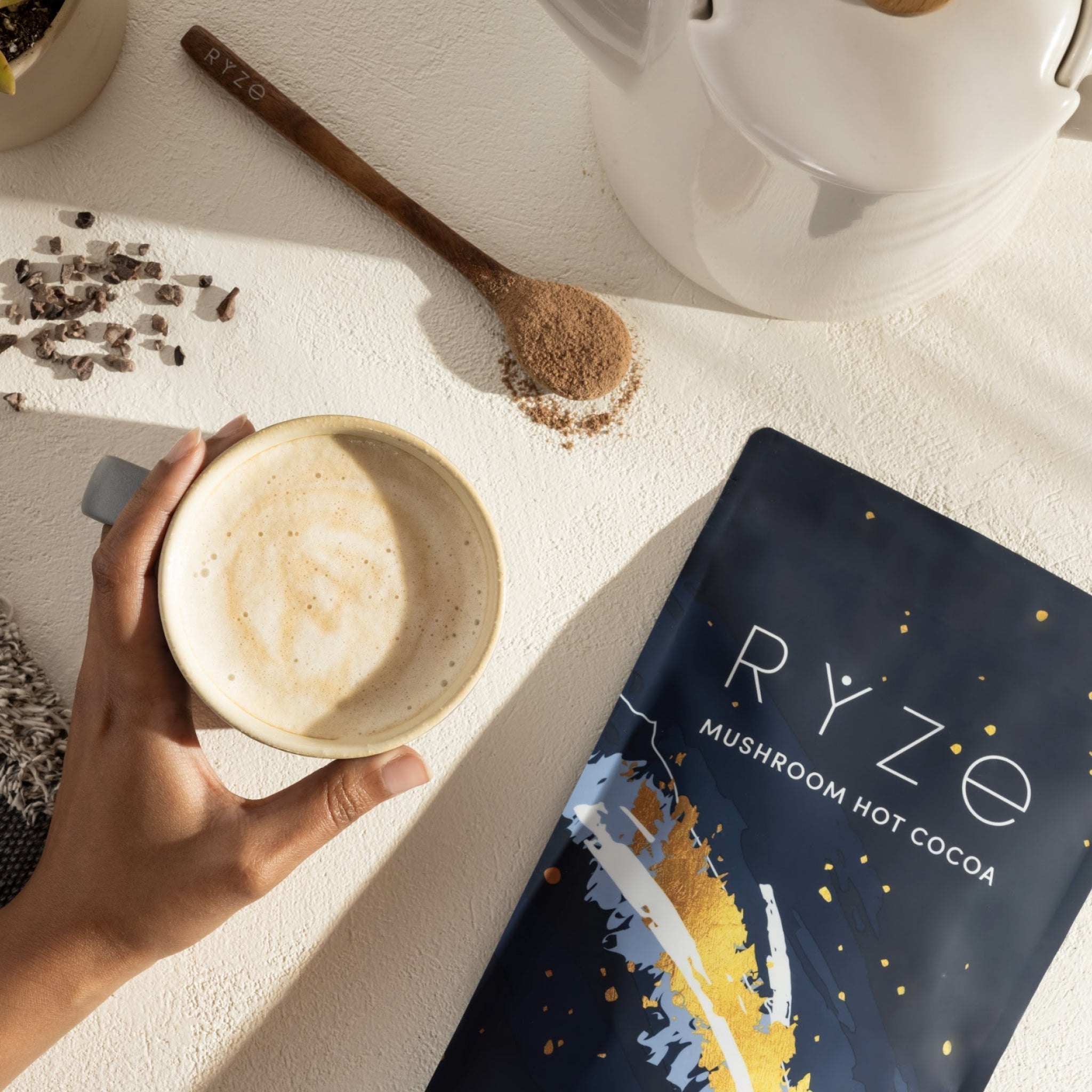 RYZE Mushroom Hot Cocoa — Organic Instant Cocoa with L-Theanine & Melatonin, 20 Servings R6