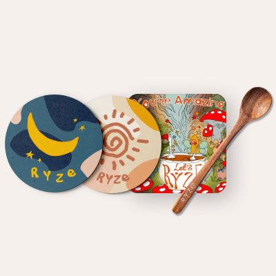 Coasters + Mushroom Magnet + Acacia Spoon I1