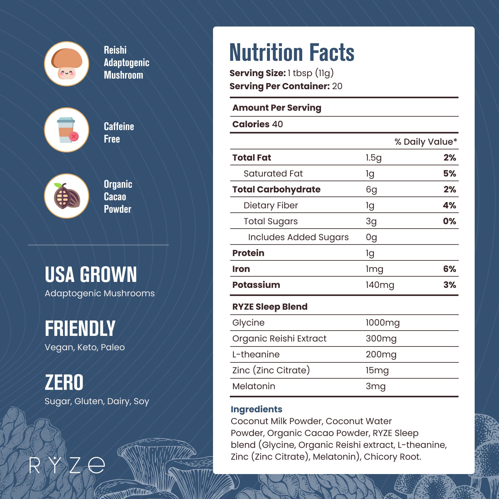 RYZE Hot Cocoa - with 6 Sleep Superfoods to Help Fall Asleep and Stay Asleep Q9