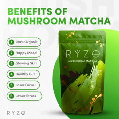 RYZE Mushroom Matcha - with 6 Organic Adaptogenic Mushrooms Grown In USA and Ceremonial-Grade Japanese Matcha L0