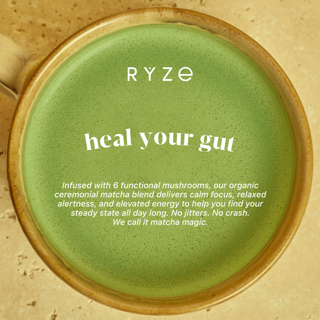 RYZE Mushroom Matcha - with 6 Organic Adaptogenic Mushrooms Grown In USA and Ceremonial-Grade Japanese Matcha L0
