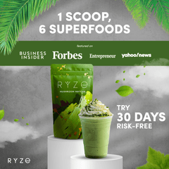 RYZE Mushroom Matcha - with 6 Organic Adaptogenic Mushrooms Grown In USA and Ceremonial-Grade Japanese Matcha L0