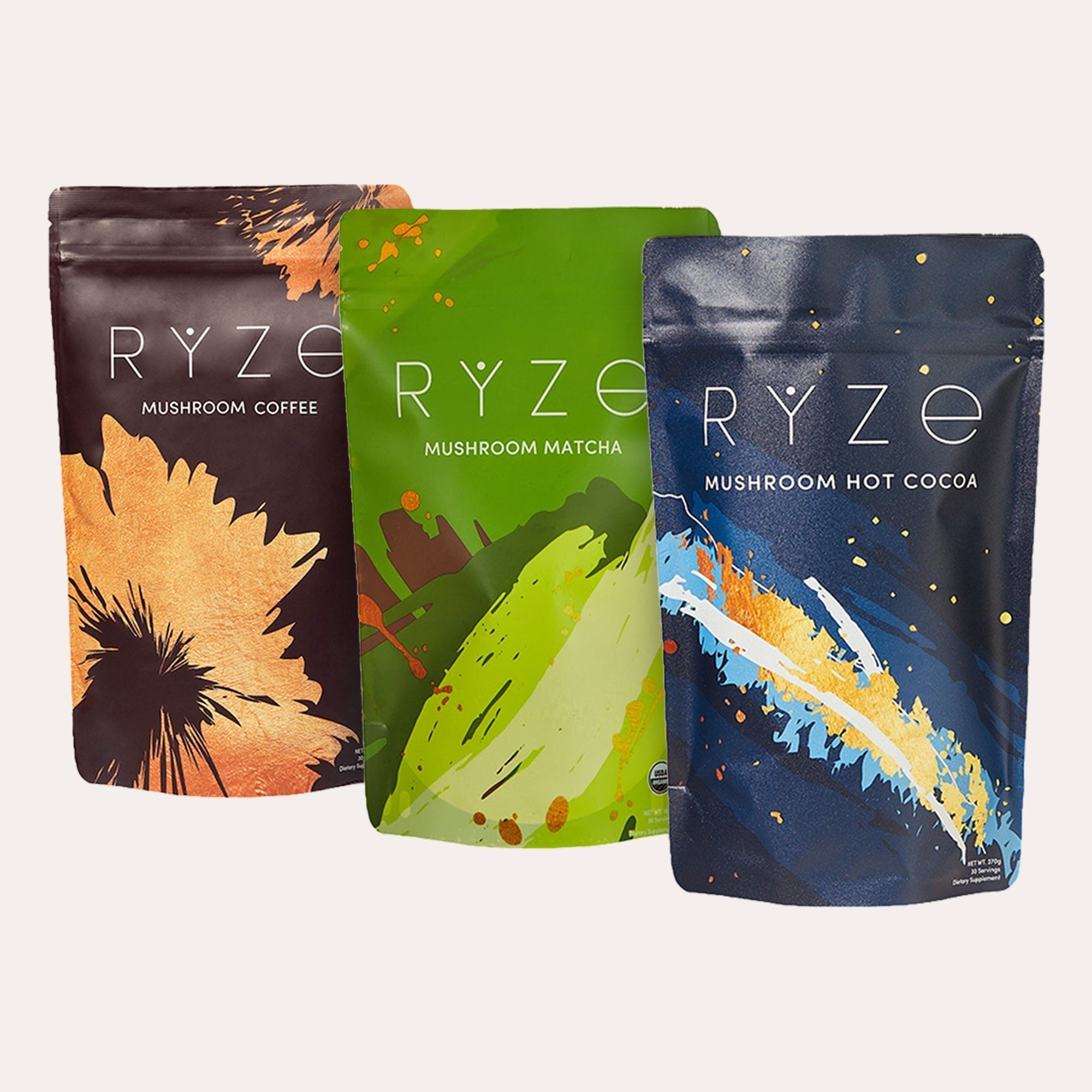 RYZE Mushroom Matcha - with 6 Organic Adaptogenic Mushrooms Grown In USA and Ceremonial-Grade Japanese Matcha L0